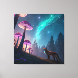 Ljusande Svamp Skog Räv Fantasy Konst Canvastryck