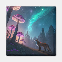 Ljusande Svamp Skog Räv Fantasy Konst