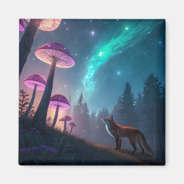 Ljusande Svamp Skog Räv Fantasy Konst Magnet
