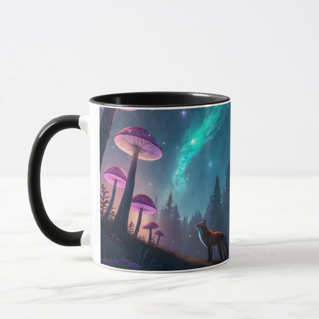 Ljusande Svamp Skog Räv Fantasy Konst Mugg (Vänster)