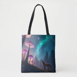 Ljusande Svamp Skog Räv Fantasy Konst Tygkasse