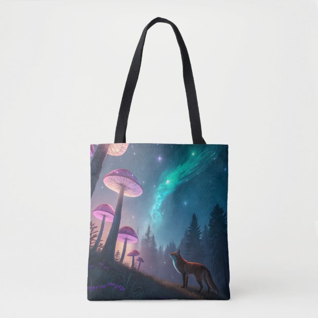 Ljusande Svamp Skog Räv Fantasy Konst Tygkasse (Framsida)