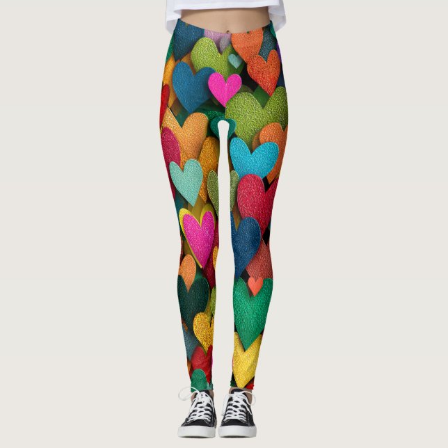 Ljusande Texturerad Hjärtmosaik Leggings (Framsida)
