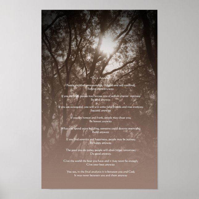 Ljusande träd "Gör det ändå" Poster (Framsidan)