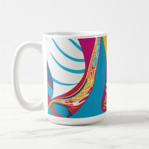 Ljusande tropisk batikfusion abstrakt blad kaffemugg