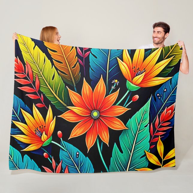 Ljusande Tropisk Blomsterkonst Fleecefilt (På plats)