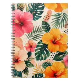 Ljusande tropiskt hibiskus blomster mönster foto anteckningsbok