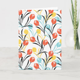 Ljusande tulpanmönster blommig design på vit bakgr kort