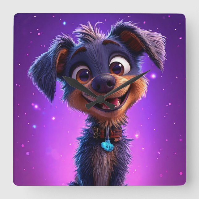 🐶 Ljusande Valp Barnrum Dekoration Present ✨ Fyrkantig Klocka (Framsida)