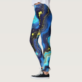 Ljusande virvlar av blått och guld 7 leggings