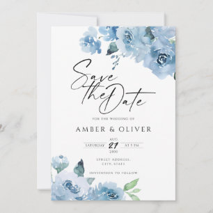 Ljusare Baby blue Blommigtar Boho Save Date (Spara Inbjudningar