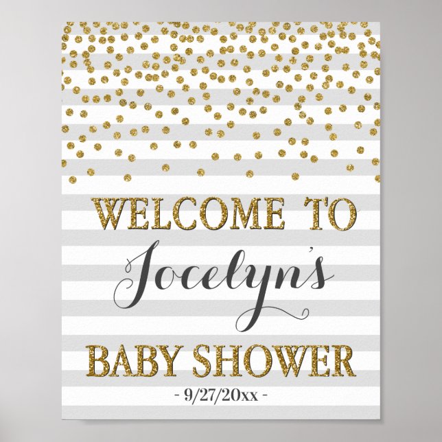 Ljusare Grått Guld Kön Neutral Baby Shower Välkomm Poster (Framsidan)