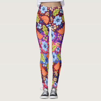 Ljusare Mörk blått vit Grönt Blommigt Art jul Leggings