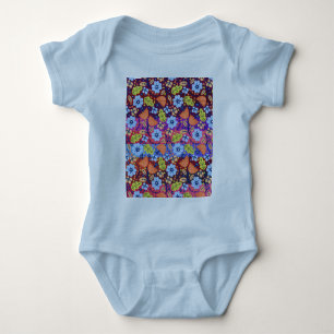Ljusare Mörk blått vit Grönt Blommigt Art jul T Shirt