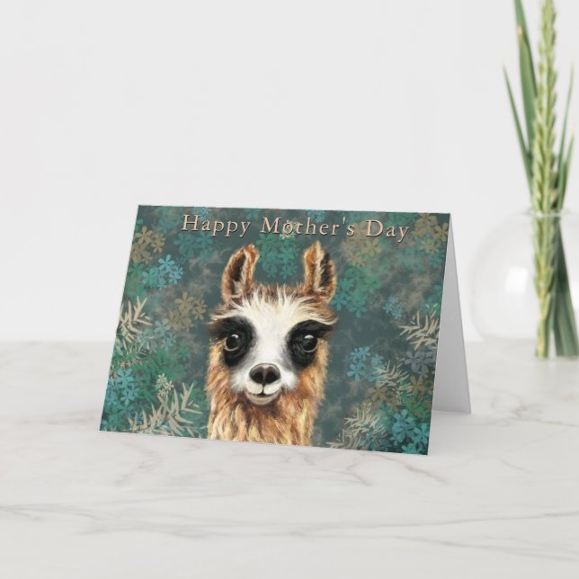 Ljusare Mors dag-kort med Nyfikna Baby Llama Kort (Framsida)