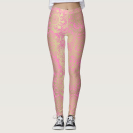 Ljusare rosa och Guld Mandala Mönster Leggings