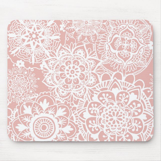 Ljusare rosa och White Mandala Mönster Musmatta (Framsidan)