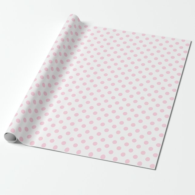 Ljusare rosa Polka-punkt på vitt mellanslag Presentpapper (Utrullad)