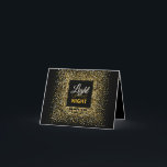 Ljusare upp Nattens Elegant GULD Glitter Hanukkah Helgkort<br><div class="desc">Ljus upp natten i Chanukah och få vänner och familj att le med den här eleganten Chanukkah Greeting Card. Guld på BLACK-konfetti är perfektens bakgrund för detta festliga Hanukkah-budskap. Inkluderar Hebrew ord "CHANUKAH" Gör detta kort till ditt eget med ditt personliga meddelande inuti. Behöver du hjälp med den här designen?...</div>