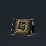 Ljusare upp Nattens Elegant GULD Glitter Hanukkah Helgkort<br><div class="desc">Ljus upp natten i Chanukah och få vänner och familj att le med den här eleganten Chanukkah Greeting Card. Guld på BLACK-konfetti är perfektens bakgrund för detta festliga Hanukkah-budskap. Inkluderar Hebrew ord "CHANUKAH" Gör detta kort till ditt eget med ditt personliga meddelande inuti. Behöver du hjälp med den här designen?...</div>