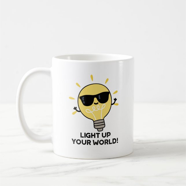 Ljusare upp YOur World Funny Positive Bulb Pun Kaffemugg (Vänster)