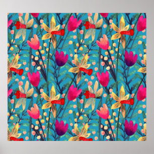 Ljusare vattenfärg: Blommigt Sömlös design. Poster
