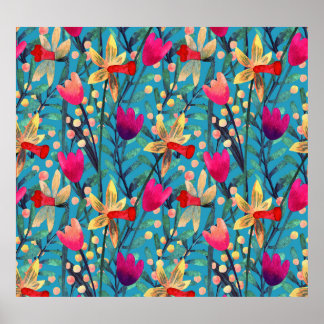 Ljusare vattenfärg: Blommigt Sömlös design. Poster