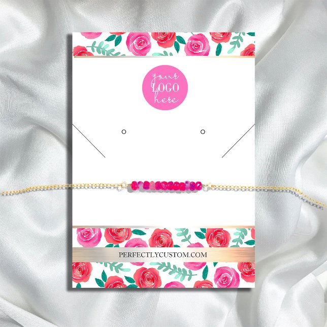 Ljusare vattenfärgsblommor halsringar B Visitkort (Bright Watercolor Flowers necklace earrings B Business Card #necklace #zazzlemade #watercolorflowers)