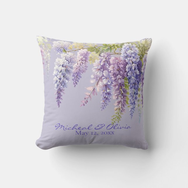 Ljusare vattenfärgsflorwisteria lilaa kudde (Framsida)
