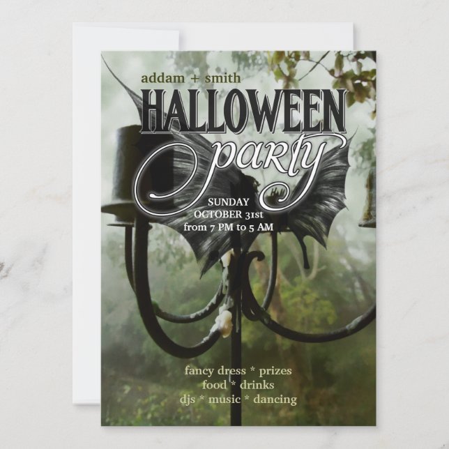 Ljusarmatur Fladdermusvingar Skog Halloweenfest-ko Inbjudningar (Framsida)