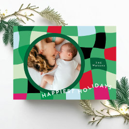Ljusast moderna, flerfärgade cirkelbild Happiest Julkort