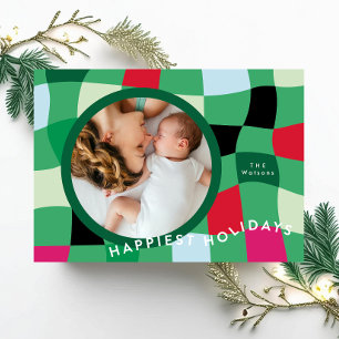 Ljusast moderna, flerfärgade cirkelbild Happiest Julkort