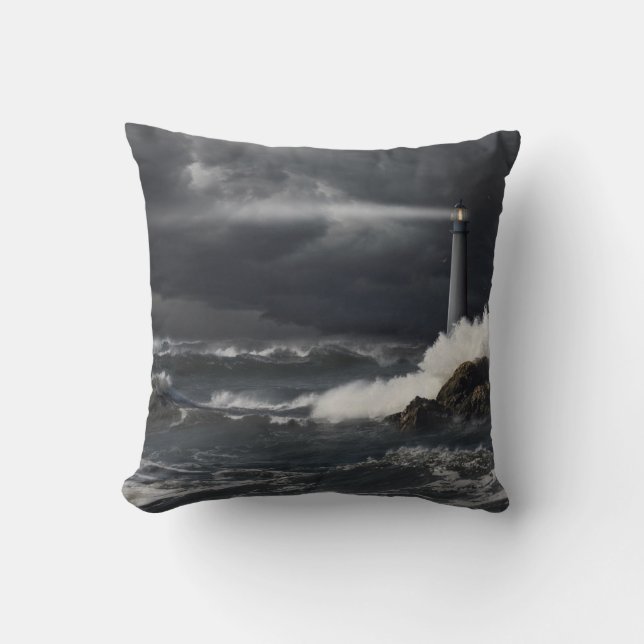 Ljusavsvärtning in i Stormy Ocean Kudde (Framsida)