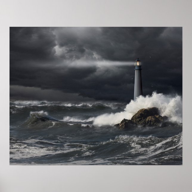 Ljusavsvärtning in i Stormy Ocean Poster (Framsidan)