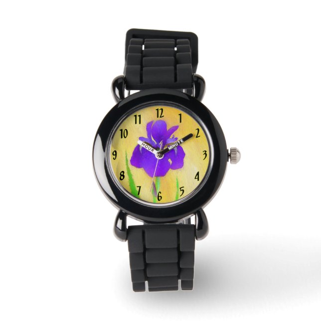 Ljusbågsfärgad irismålning - originalblomma armbandsur (Framsida)