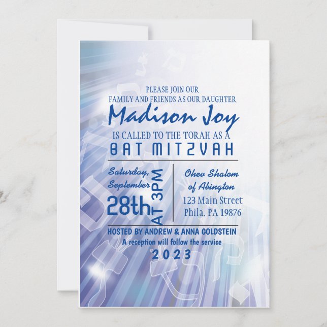 LJUSBAMS Bat mitzvah inbjudan till Pub (Framsida)