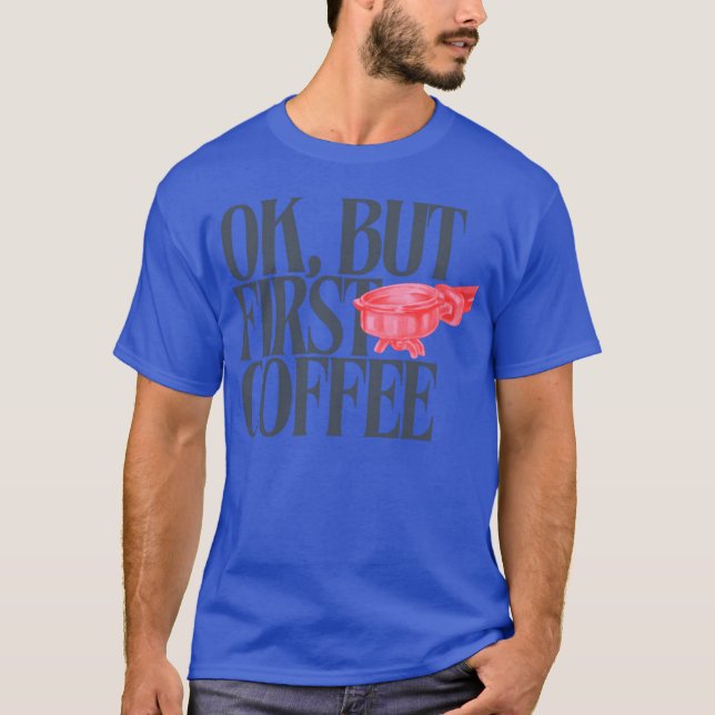 LjusbeigeOchMörkgråIllustreradRoligCof-vän T Shirt (Framsida)