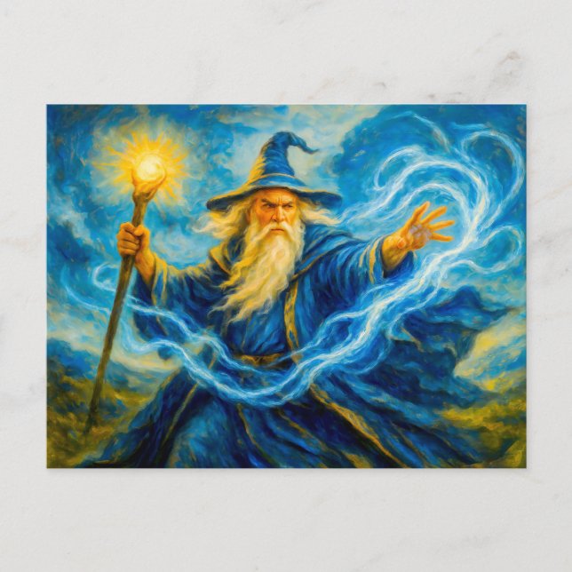 Ljusbeväpnad magiker i fantasyolja konst helg vykort (Framsida)