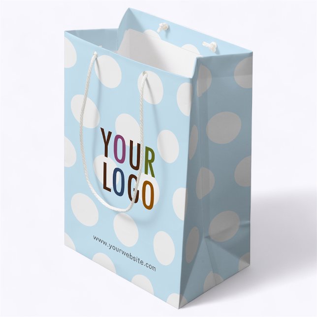 Ljusblå 25 cm prickig presentpåse med egen logotyp (MISOOK 7 x 4.5 x 10 inch Light Blue Polka Dot Gift Bag with Logo)