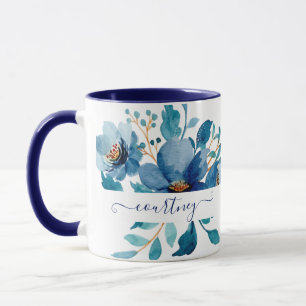 Ljusblå akrylfärg blommande personlig mugg