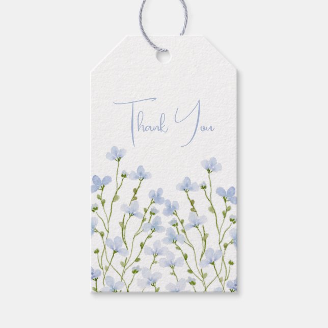 Ljusblå akvarell vildblomma  presentetikett (Framsidan)