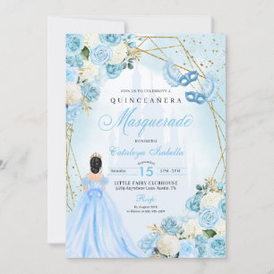 Ljusblå Askungen maskerad Quinceanera Inbjudningar