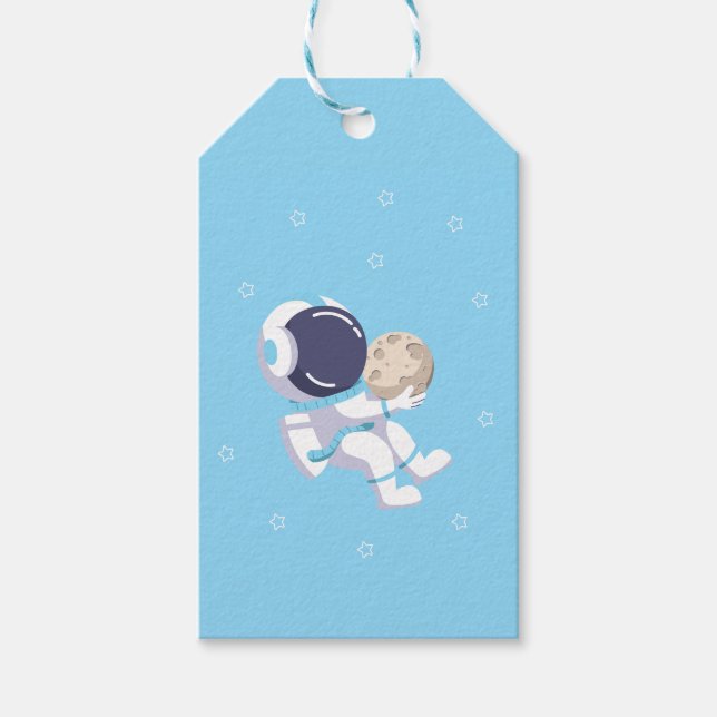 Ljusblå Astronaut - Presentkort Presentetikett (Framsidan)