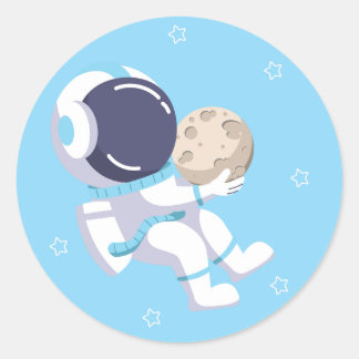 Ljusblå astronaut - runt klistermärke