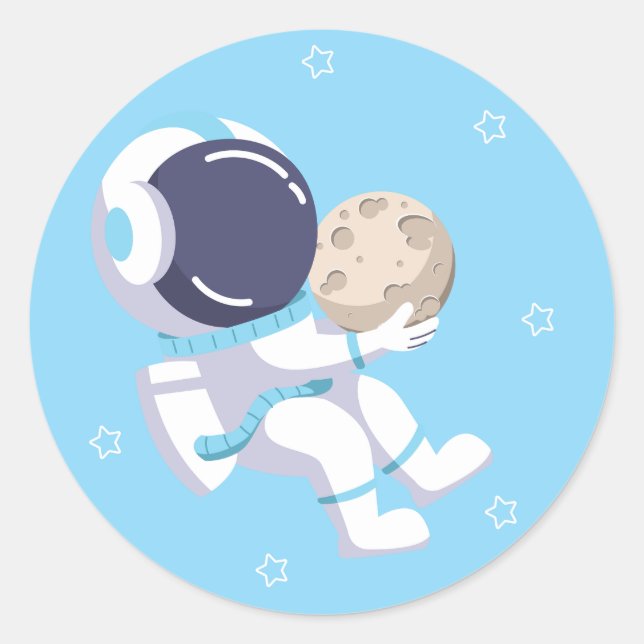 Ljusblå astronaut -  runt klistermärke (Framsida)