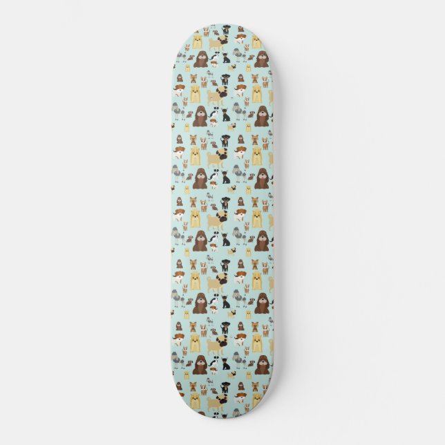 ljusblå bakgrund hundar mönster. mini skateboard bräda 18,5 cm (Framsida)