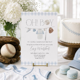 ljusblå baseboll Oj, pojke baby shower inbjudan