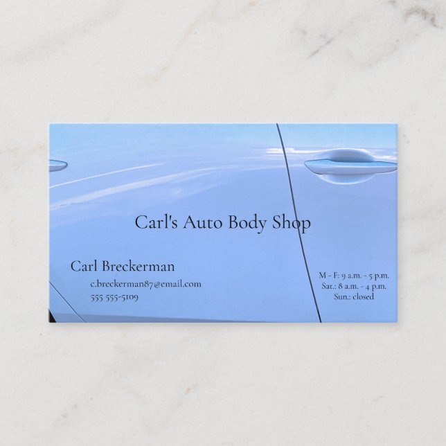 Ljusblå bildörr visitkort (Framsida)