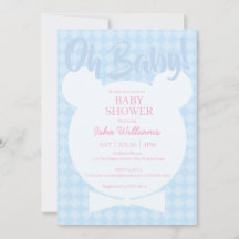 Ljusblå björn med slips Oh Baby Shower-inbjudan