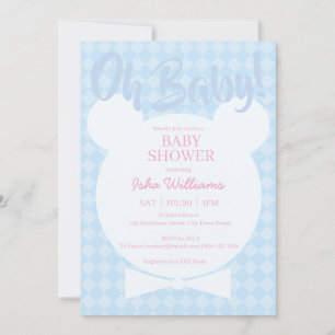 Ljusblå björn med slips Oh Baby Shower-inbjudan Inbjudningar